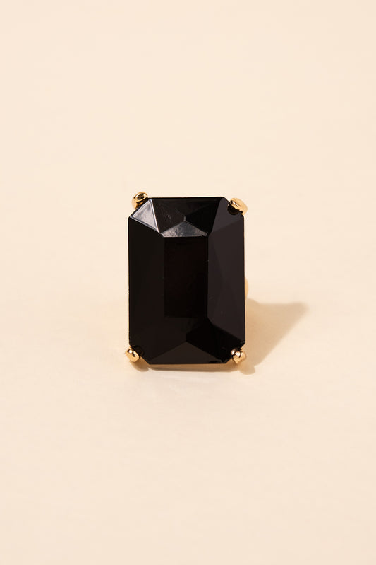 Elodie Large Rectangle Rhinestone Crystal Cocktail Ring - Black