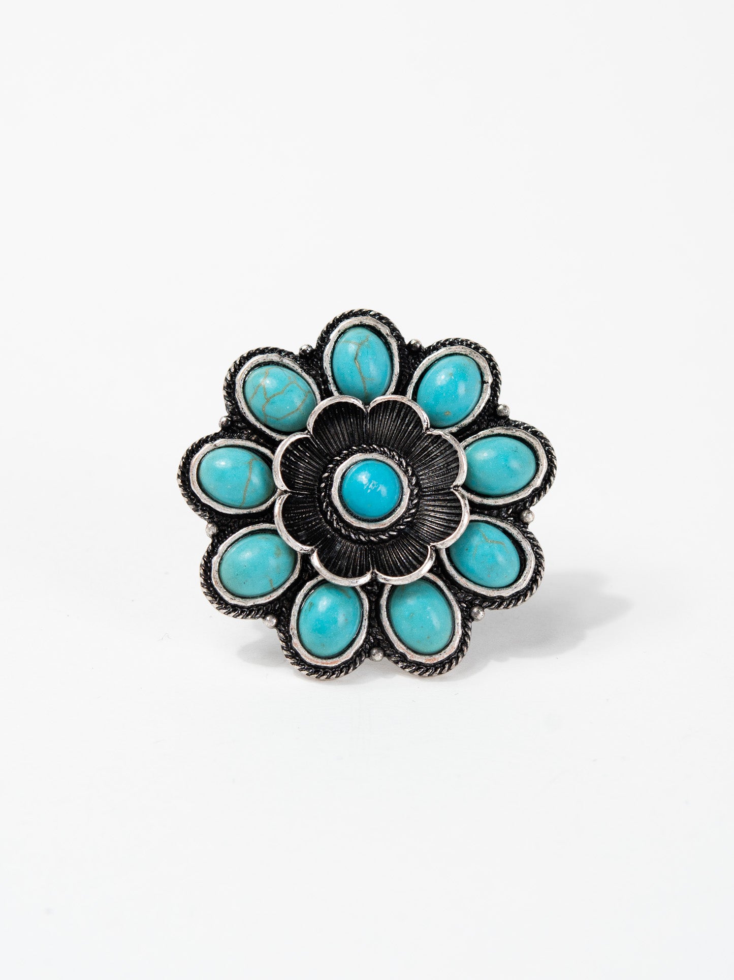 Sandy Western Floral Gemstone Cuff Ring | Turquoise