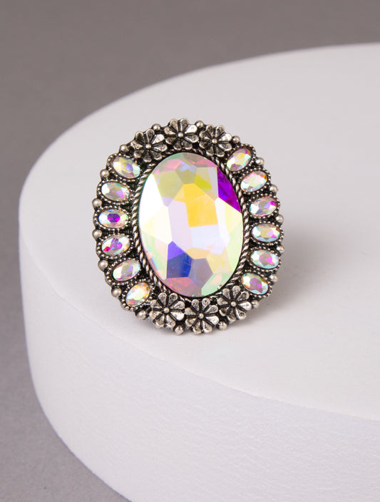 Rosemary Western Crystal Embellished Oval Adjustable Cuff Ring