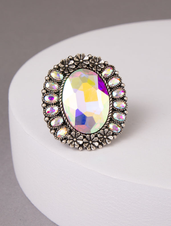 Rosemary Western Crystal Embellished Oval Adjustable Cuff Ring