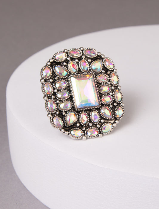 Ariel Western Crystal Embellished Rectangle Adjustable Cuff Ring