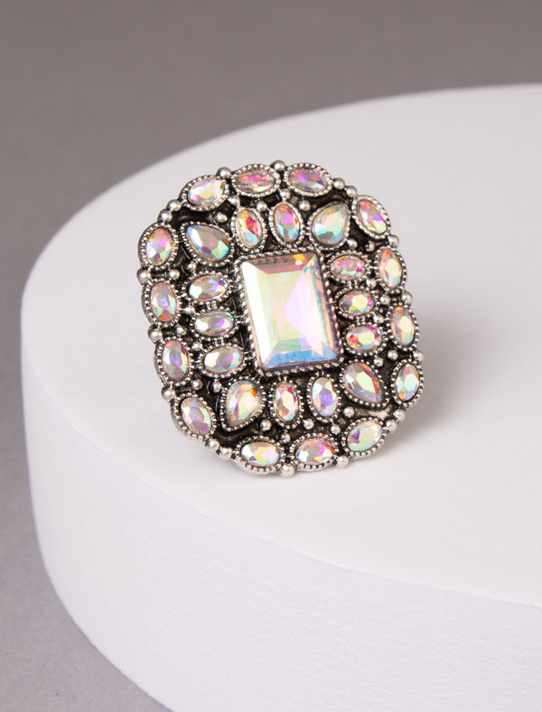 Ariel Western Crystal Embellished Rectangle Adjustable Cuff Ring