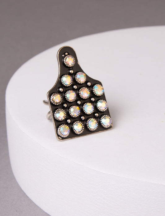 Maggie Western Rhinestone Cattle Tag Adjustable Cuff Ring