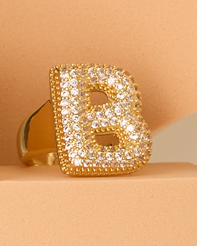 Lena 18K Yellow Gold-Plated Cubic Zirconia Pavé Bubble Letter Initial Gap Ring