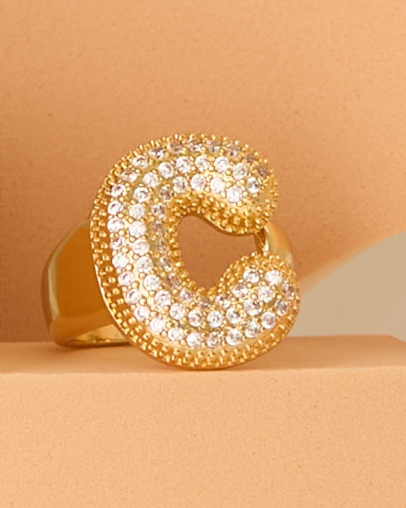 Lena 18K Yellow Gold-Plated Cubic Zirconia Pavé Bubble Letter Initial Gap Ring