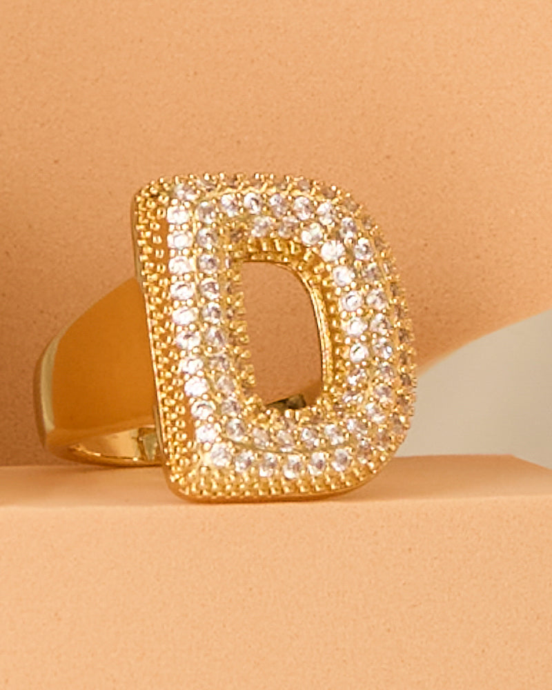 Lena 18K Yellow Gold-Plated Cubic Zirconia Pavé Bubble Letter Initial Gap Ring
