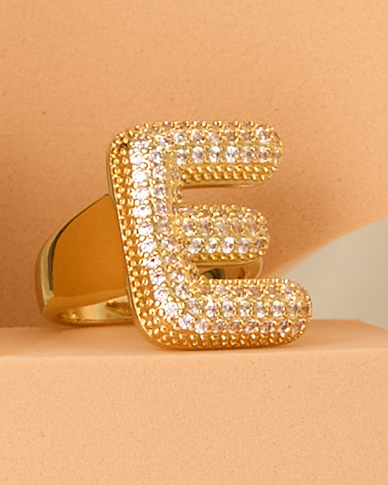 Lena 18K Yellow Gold-Plated Cubic Zirconia Pavé Bubble Letter Initial Gap Ring