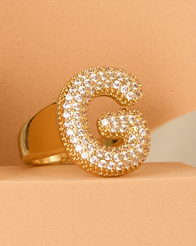Lena 18K Yellow Gold-Plated Cubic Zirconia Pavé Bubble Letter Initial Gap Ring