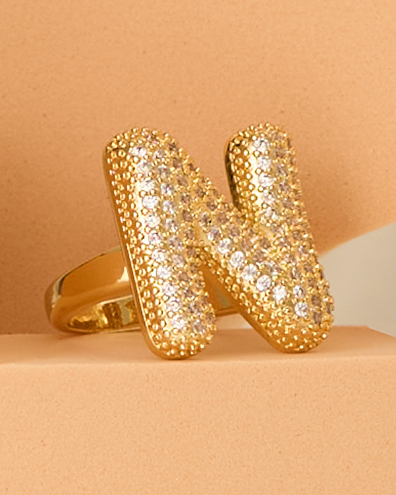 Lena 18K Yellow Gold-Plated Cubic Zirconia Pavé Bubble Letter Initial Gap Ring