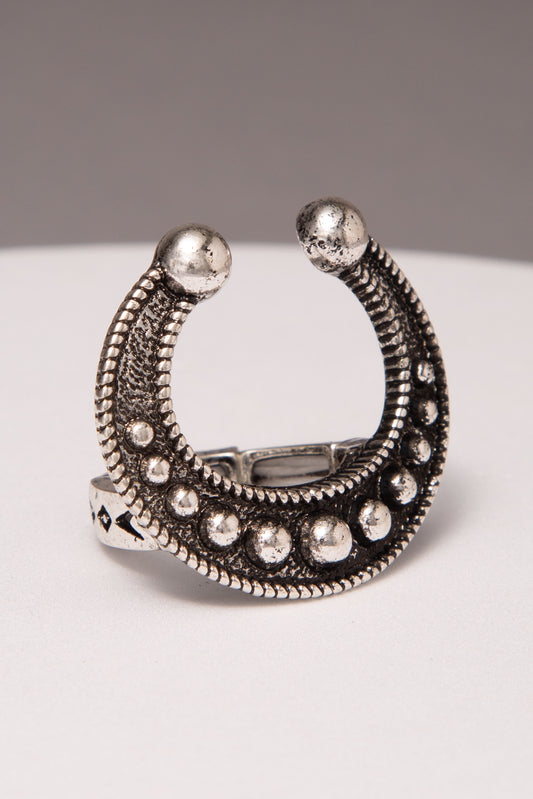Rebekah Western Bubble Horseshoe Ring in Oxidized Silver