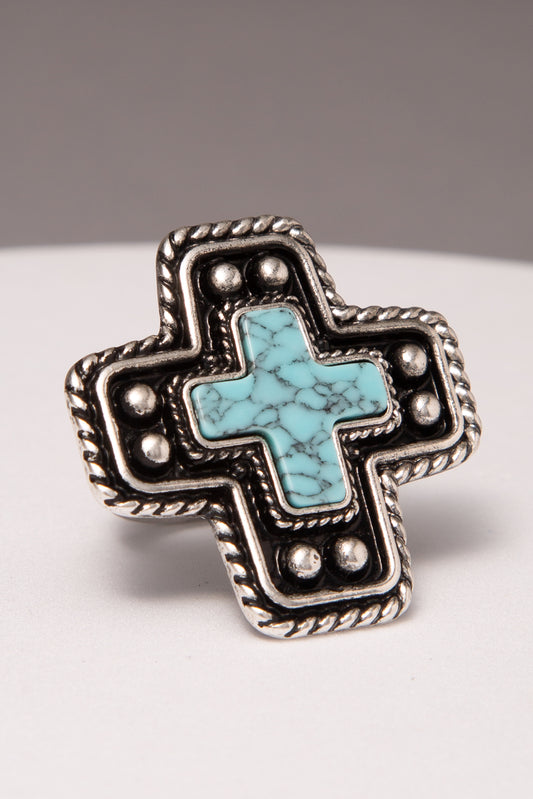 Deborah Western Rigidized Turquoise Cross Stretch Ring