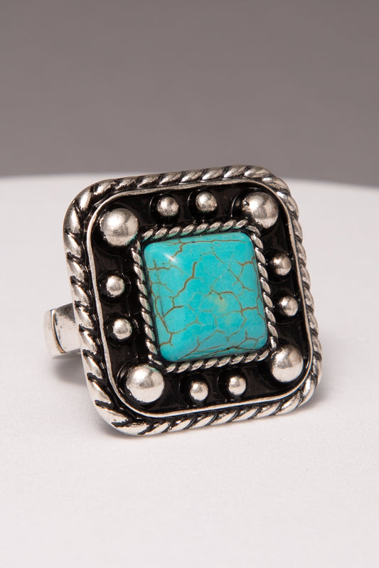 Judith Western Turquoise Embellished Square Concho Ring