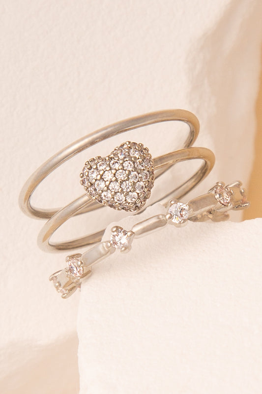 Kayla Polished 3-Piece Stackable Ring Set with Cubic Zirconia