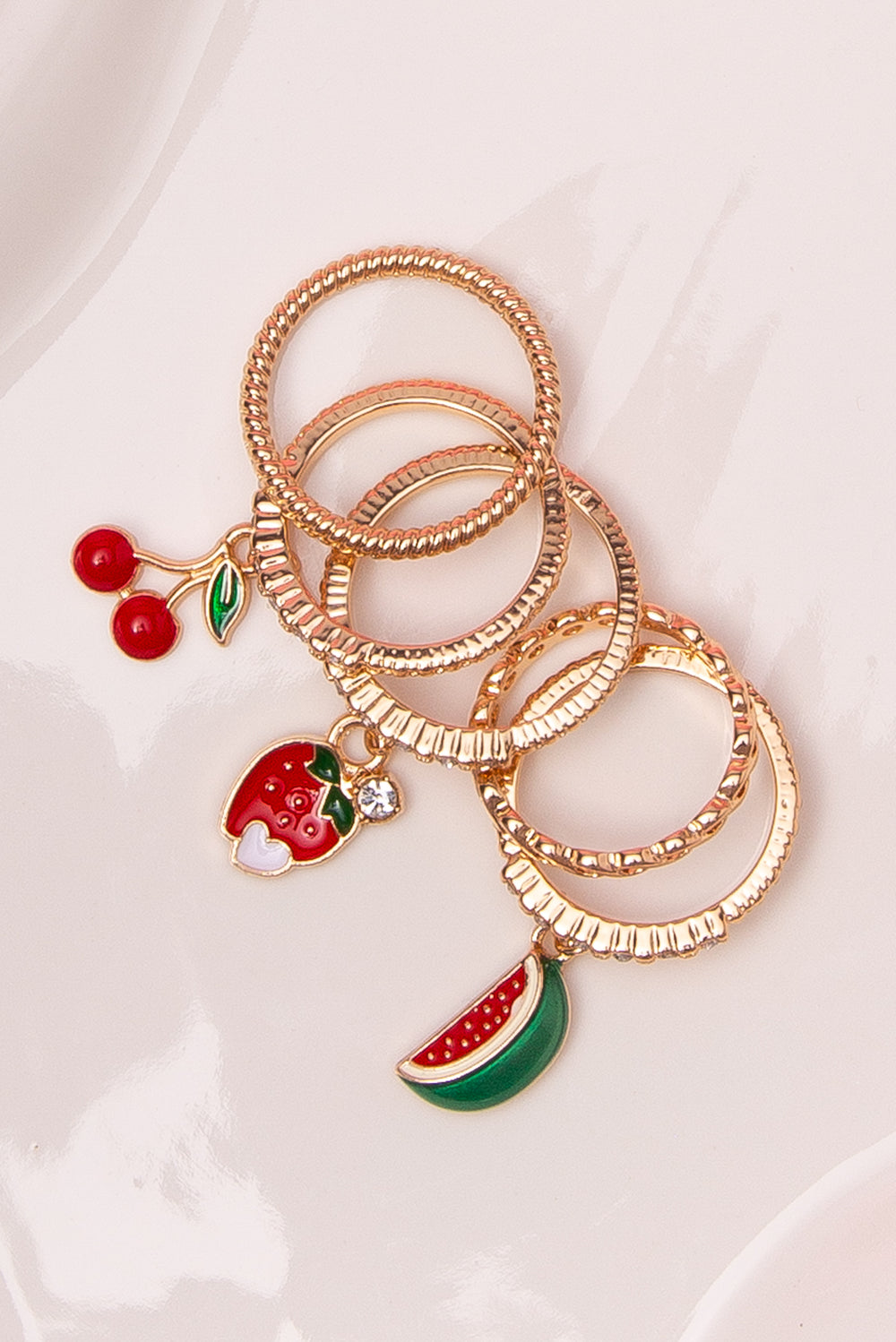 Lauren Stackable Ring Set with Cherry, Watermelon, and Strawberry