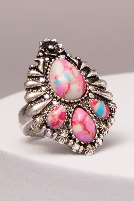 Madison Western Multicolor Teardrop Turquoise Stretch Ring | Fuchsia