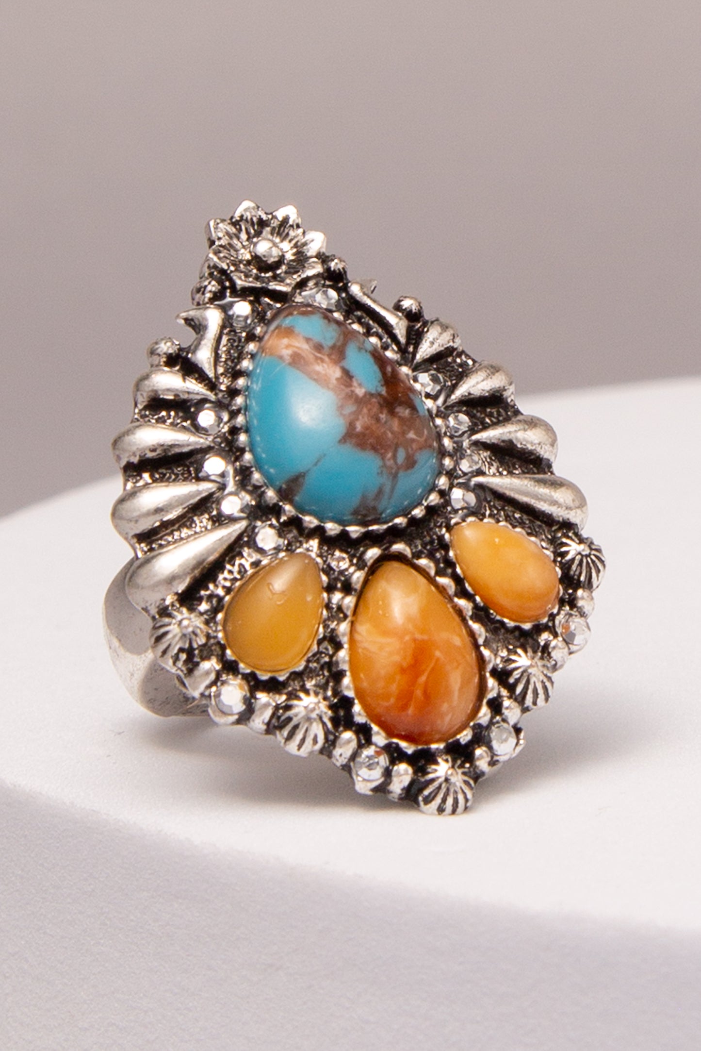 Madison Western Multicolor Teardrop Turquoise Stretch Ring | Yellow