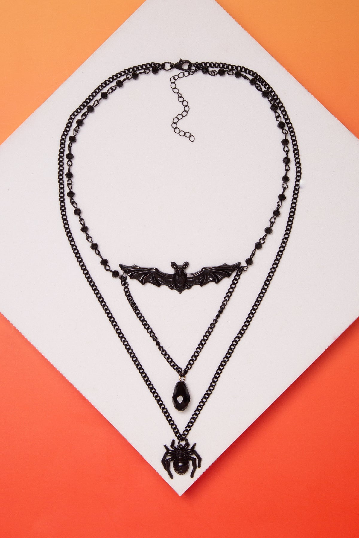 Zoey Halloween Layered Charm Necklace With Black Bat Spider