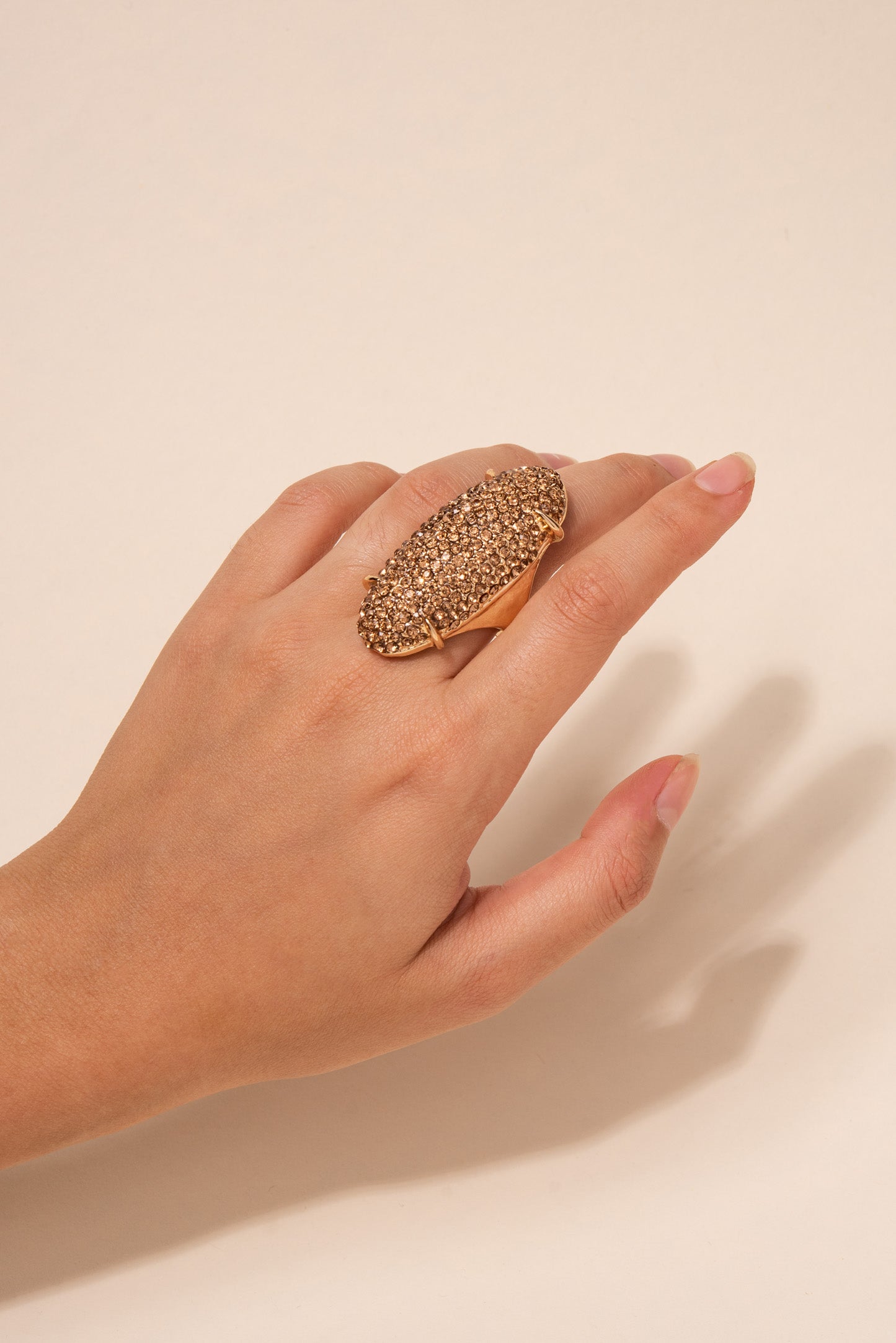 Elongated Paved Rhinestone Bead Ring