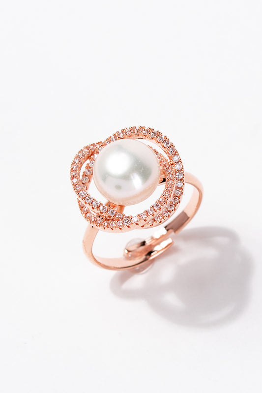 Georgia Solitaire Pearl Adjustable Ring - Rose Gold