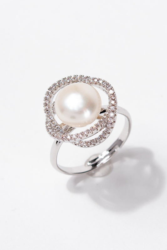 Georgia Solitaire Pearl Adjustable Ring - Silver