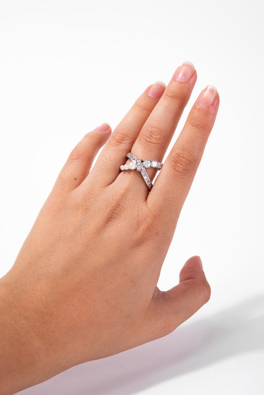 Arabella Elegant Rhinestone Adjustable Ring - Silver