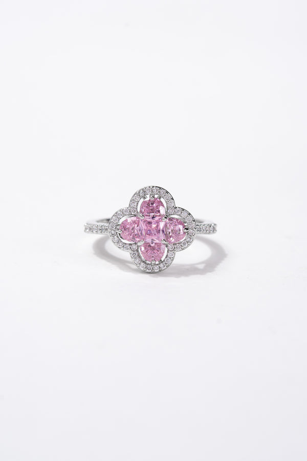 Floral CZ Solitaire Rhinestone Ring