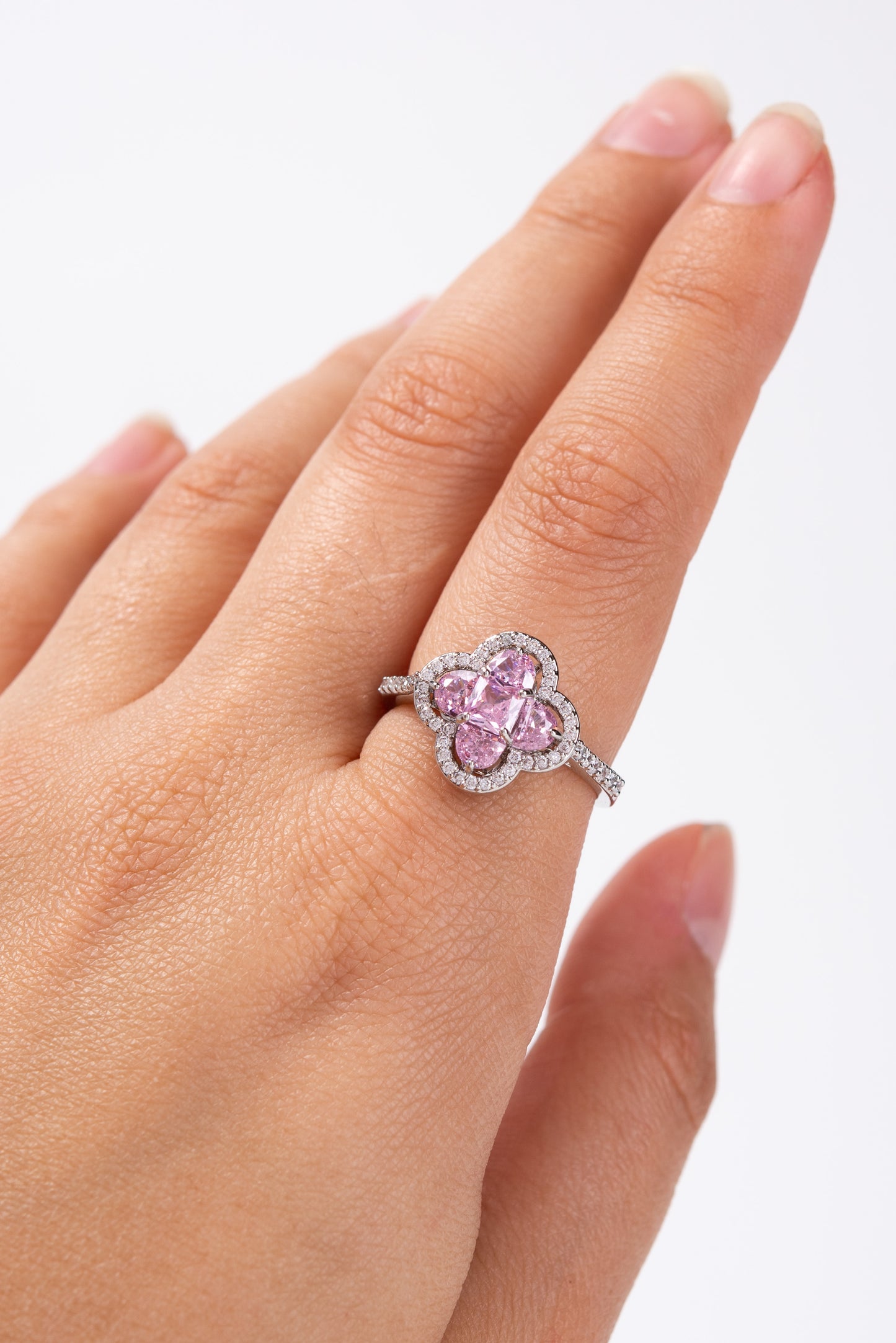 Floral CZ Solitaire Rhinestone Ring