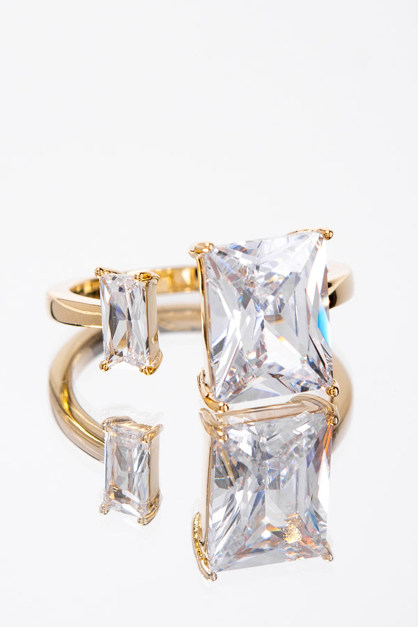 Poppy Square Rhinestone Adjustable Ring - Gold Crystal