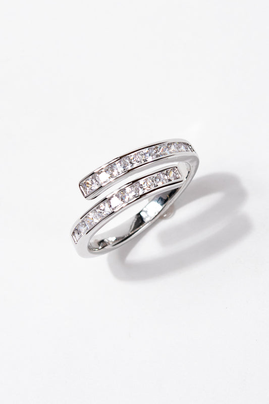 Emberly Double Row Rhinestone Adjustable Ring - Silver