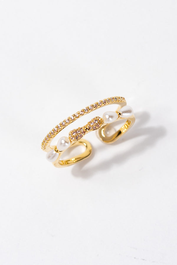 Isabelle Rhinestone Bow Adjustable Ring - Gold