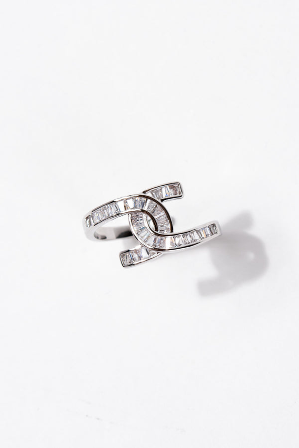Zara Rhinestone Baguette Adjustable Ring - Silver