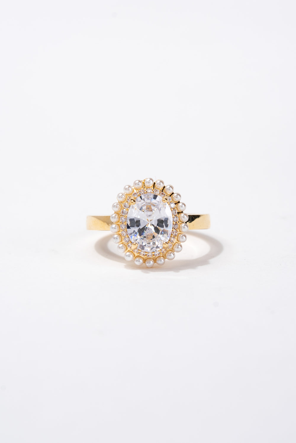 Thalia Oval CZ Rhinestone Pearl Ring