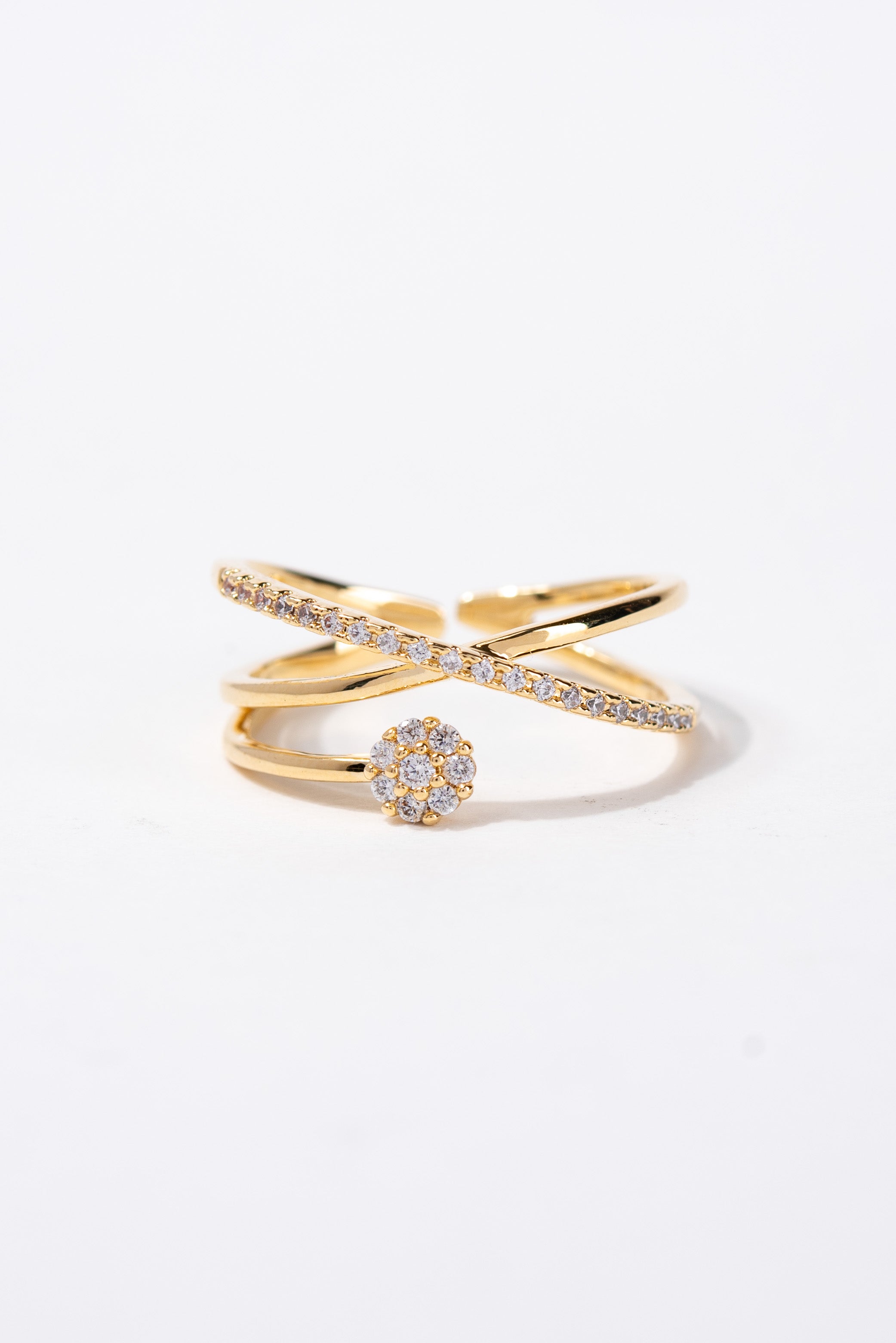 Catherine Double Cross CZ Rhinestone Ring | Gold