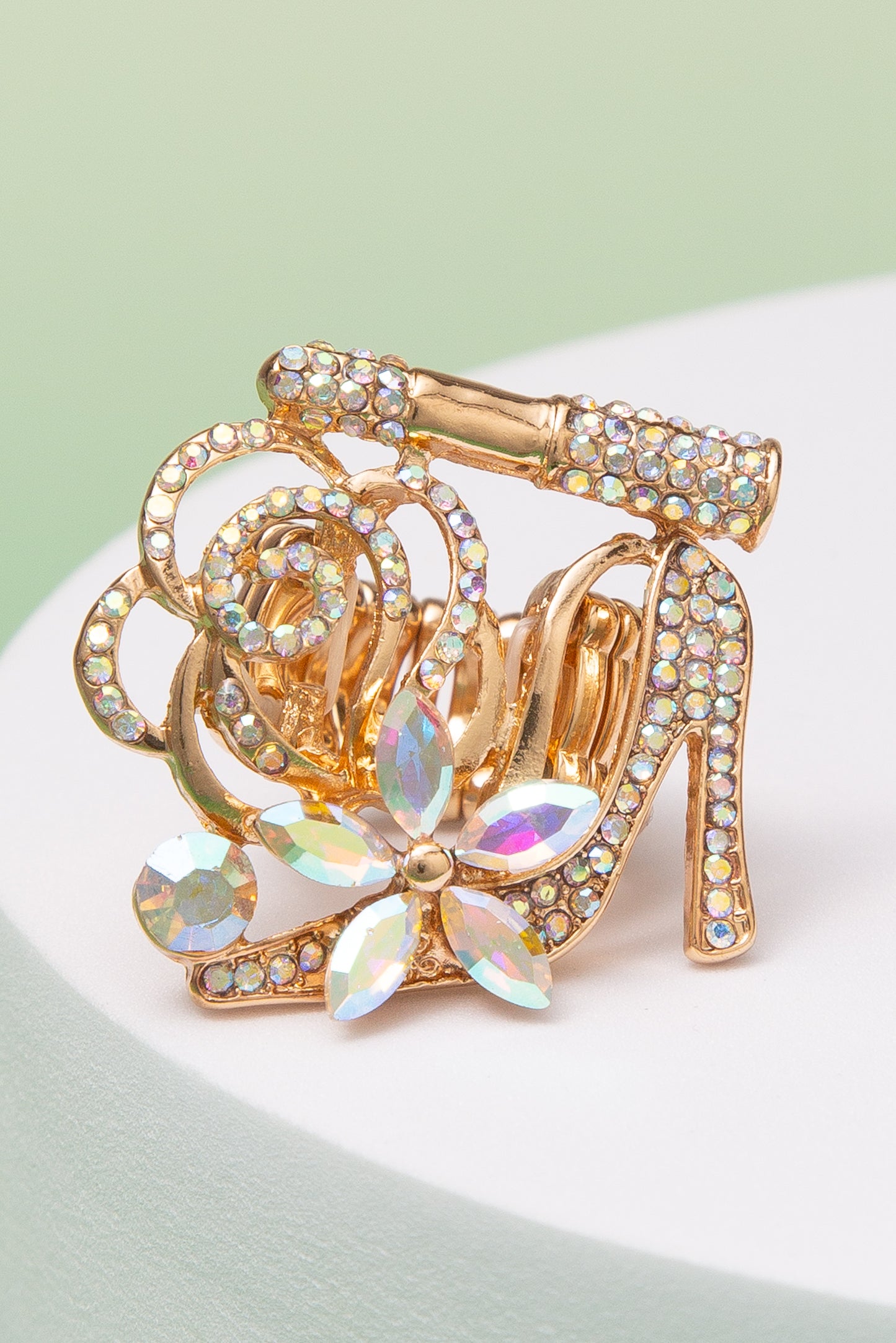 Emma Rhinestone Pavé Lipstick and High Heel Stretch Ring | Iridescent