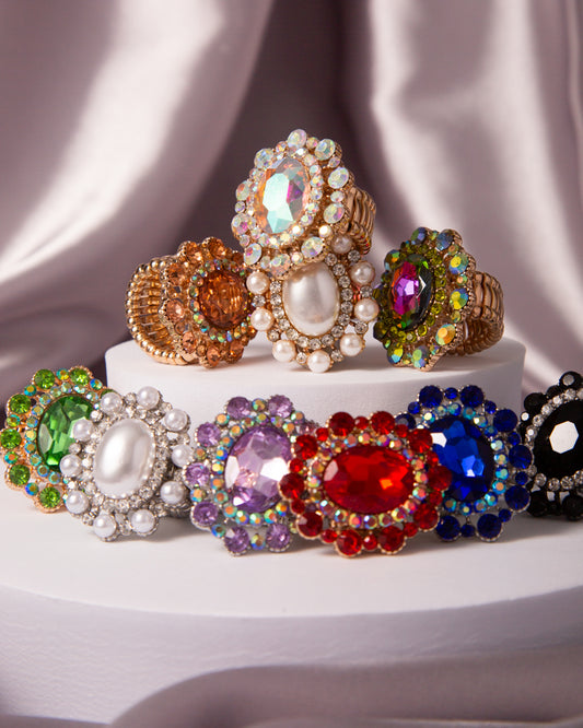 Celine Oval Crystal Sunburst Double Halo Stretch Ring