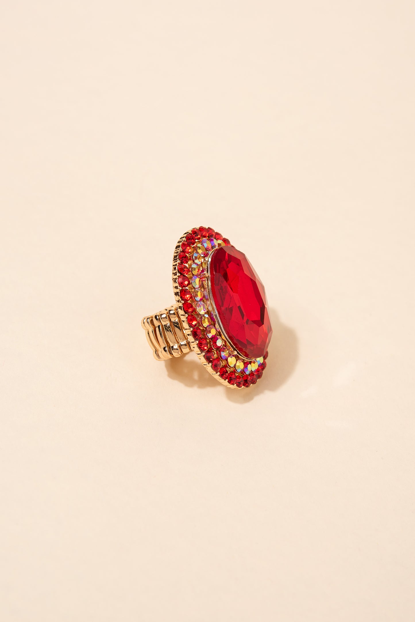 Miriam Oval Stone & Double Halo Stretch Ring