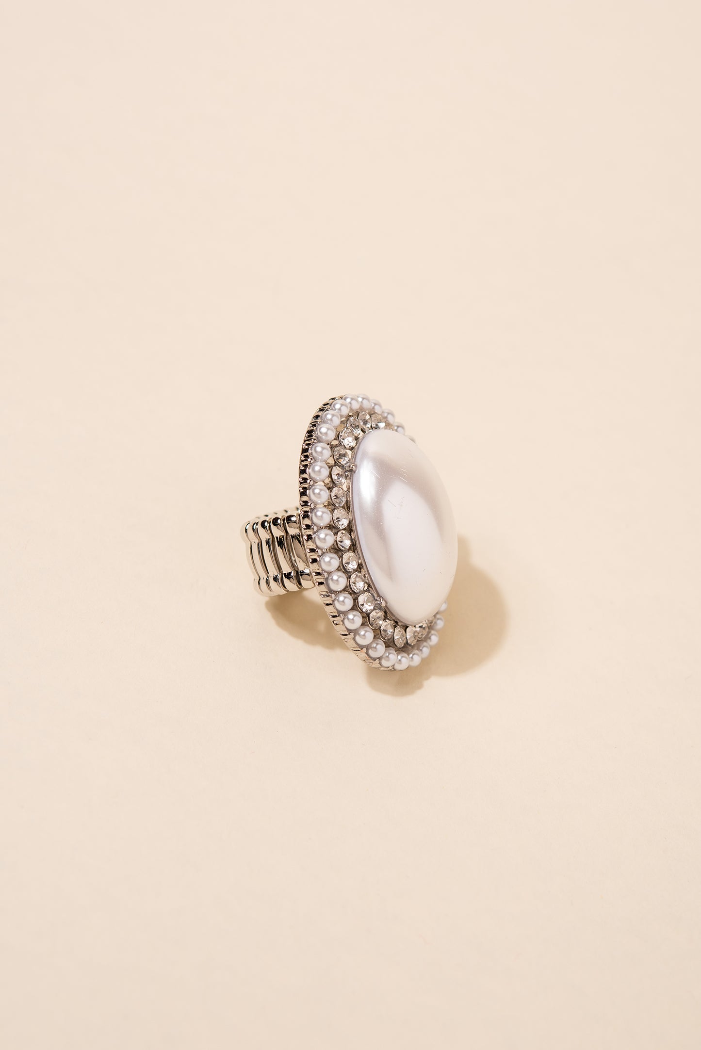 Miriam Oval Stone & Double Halo Stretch Ring