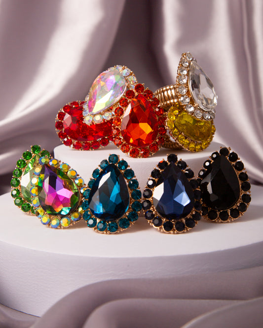 Alora Crystal Gem Teardrop Halo Ring