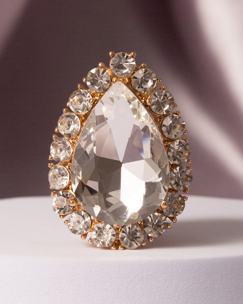Alora Crystal Gem Teardrop Halo Ring