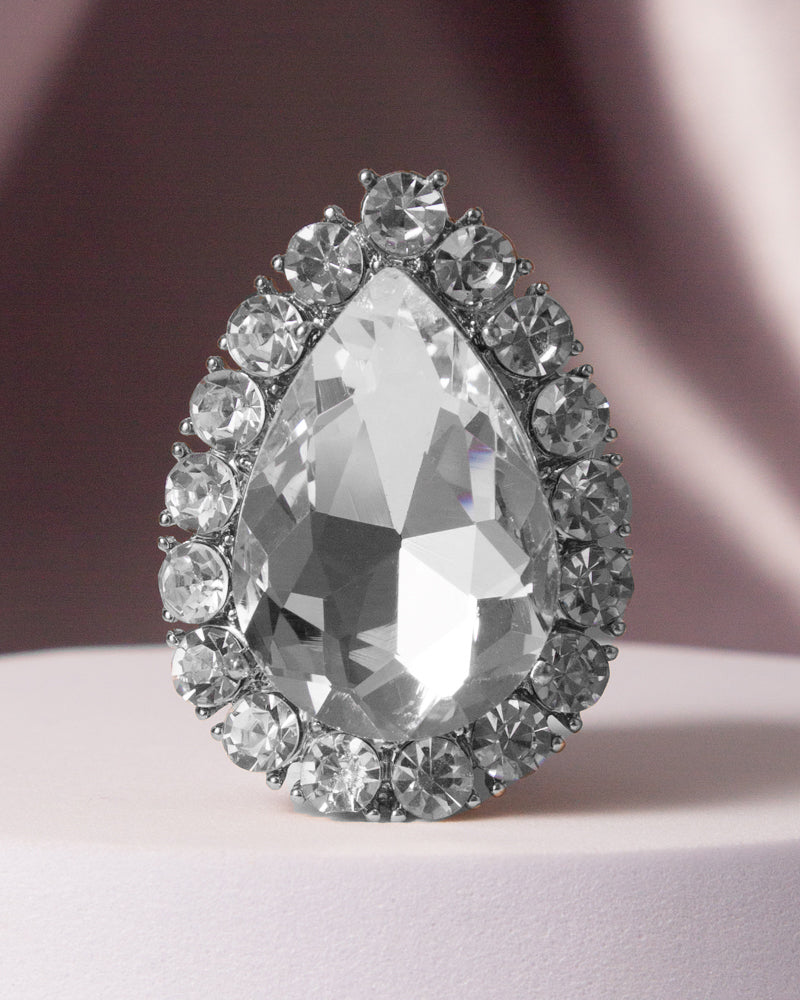 Alora Crystal Gem Teardrop Halo Ring