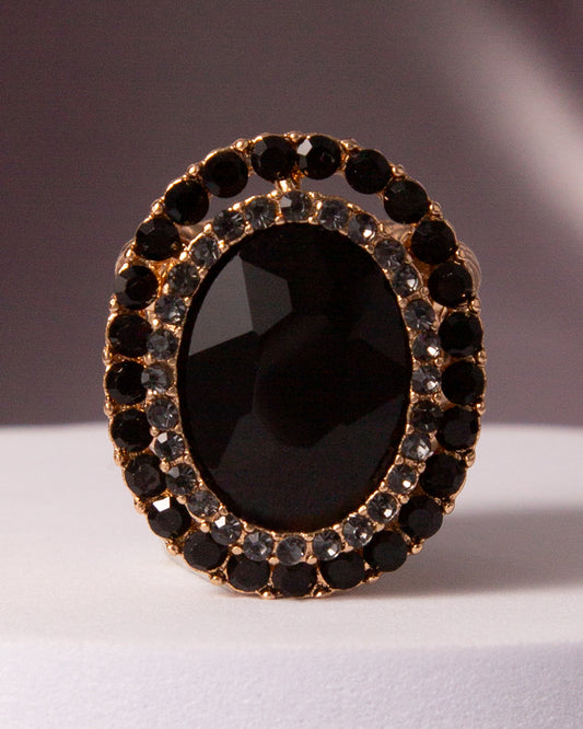 Luna Oval Rhinestone Crystal Stretch Ring | Black