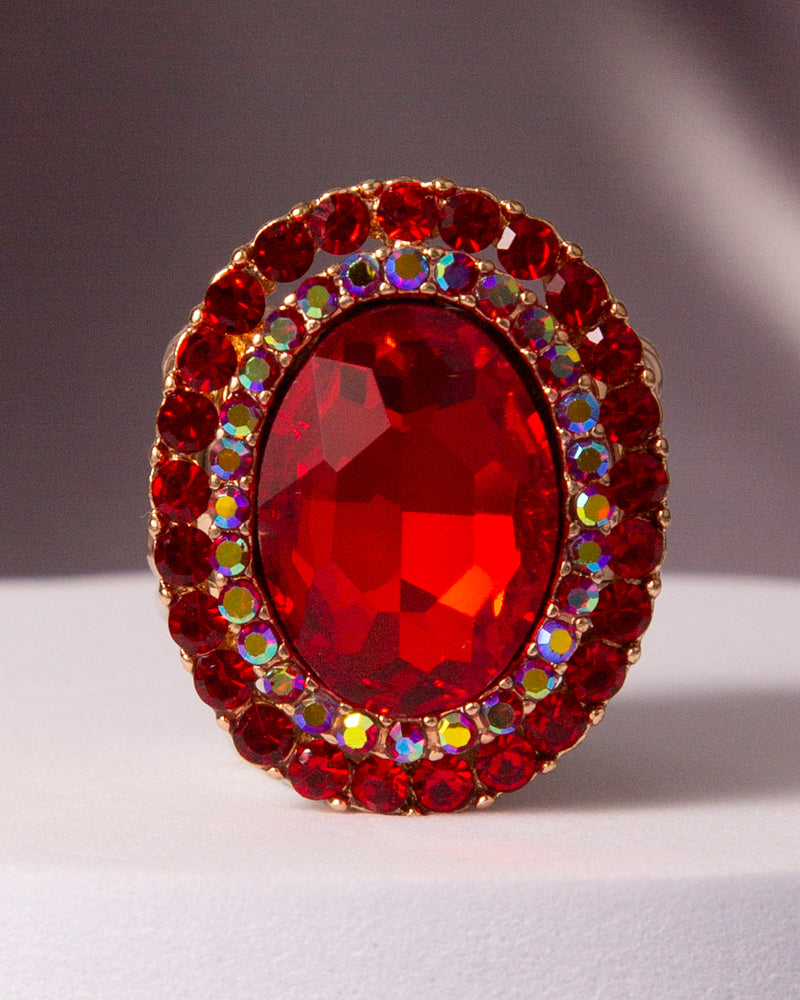 Luna Oval Rhinestone Crystal Stretch Ring | Red