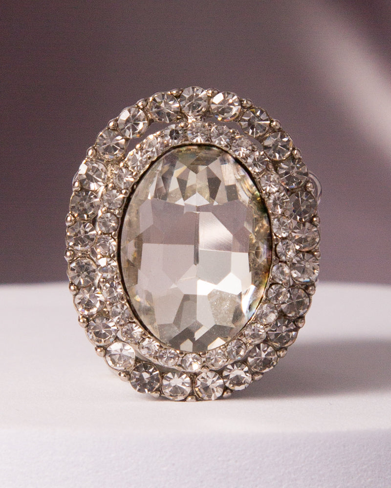Luna Oval Rhinestone Crystal Stretch Ring | Clear