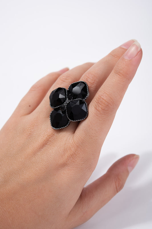 Alyssa Diamond Shape Gem stone Stretch Ring - Black