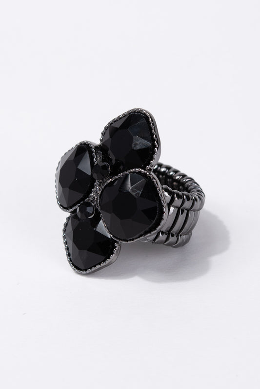 Alyssa Diamond Shape Gem stone Stretch Ring - Black