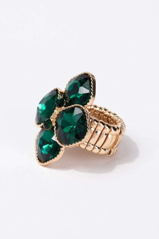 Alyssa Diamond Shape Gem stone Stretch Ring - Green