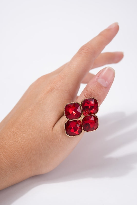 Alyssa Diamond Shape Gem stone Stretch Ring - Red