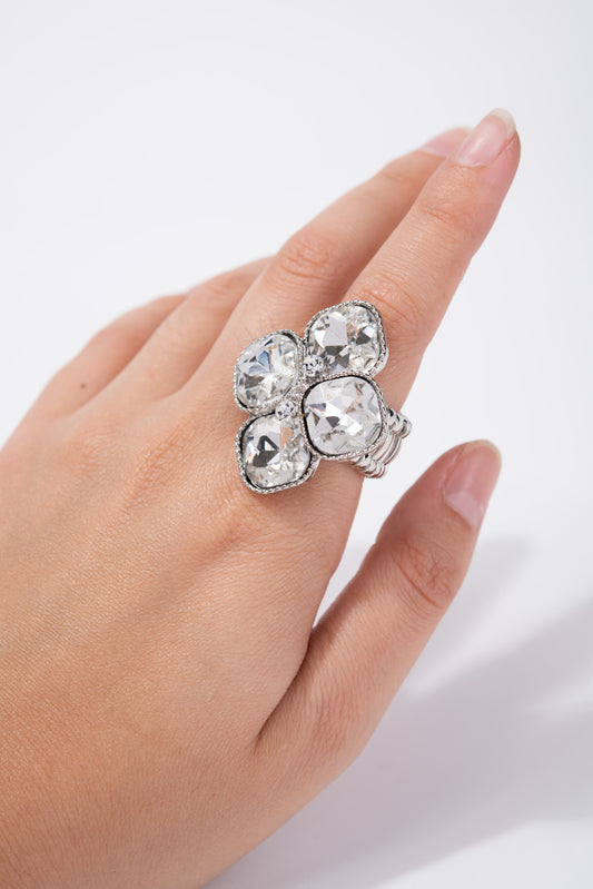 Alyssa Diamond Shape Gem stone Stretch Ring - Silver