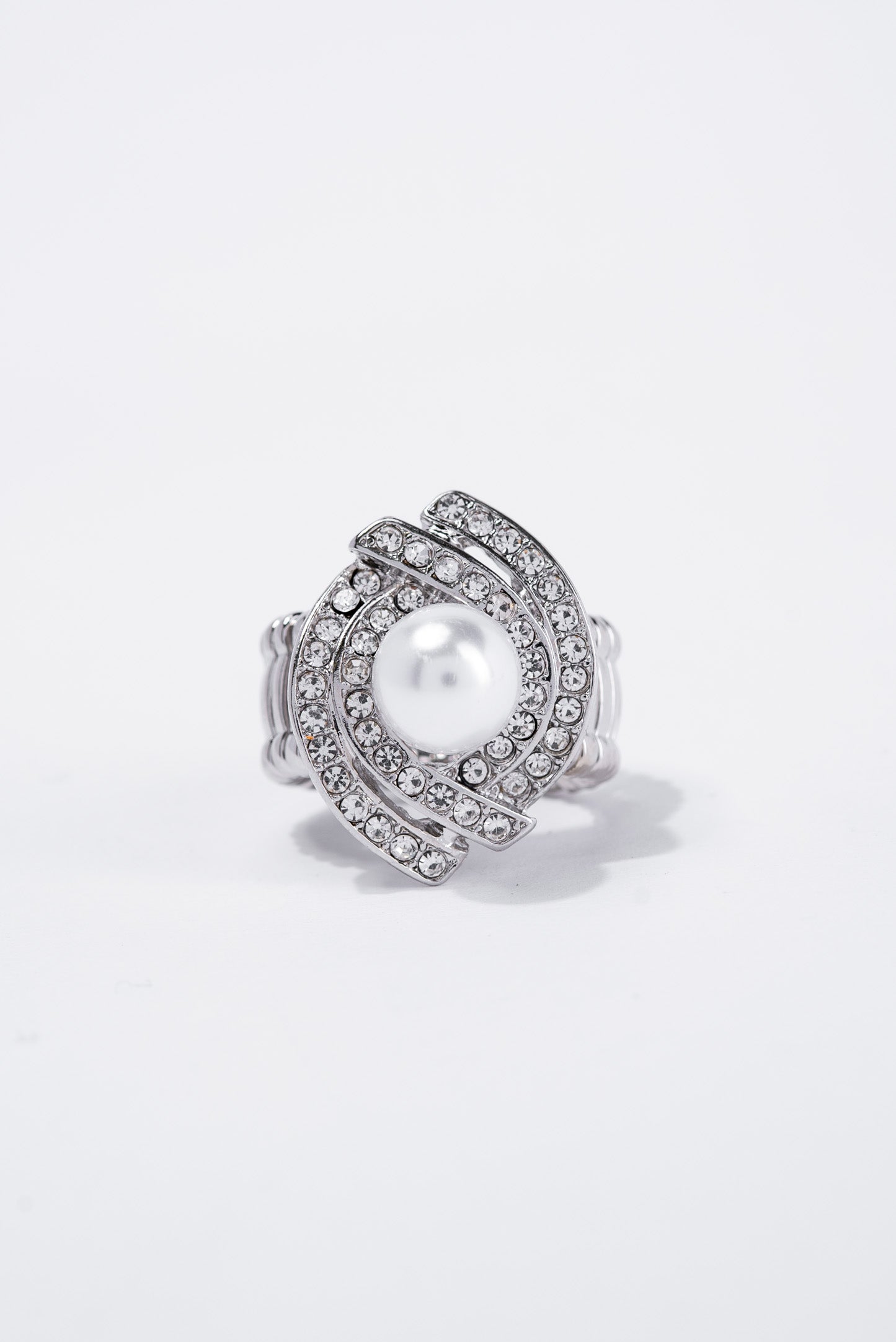 Dawna Metal Stone Pearl Stretch Ring | Silver
