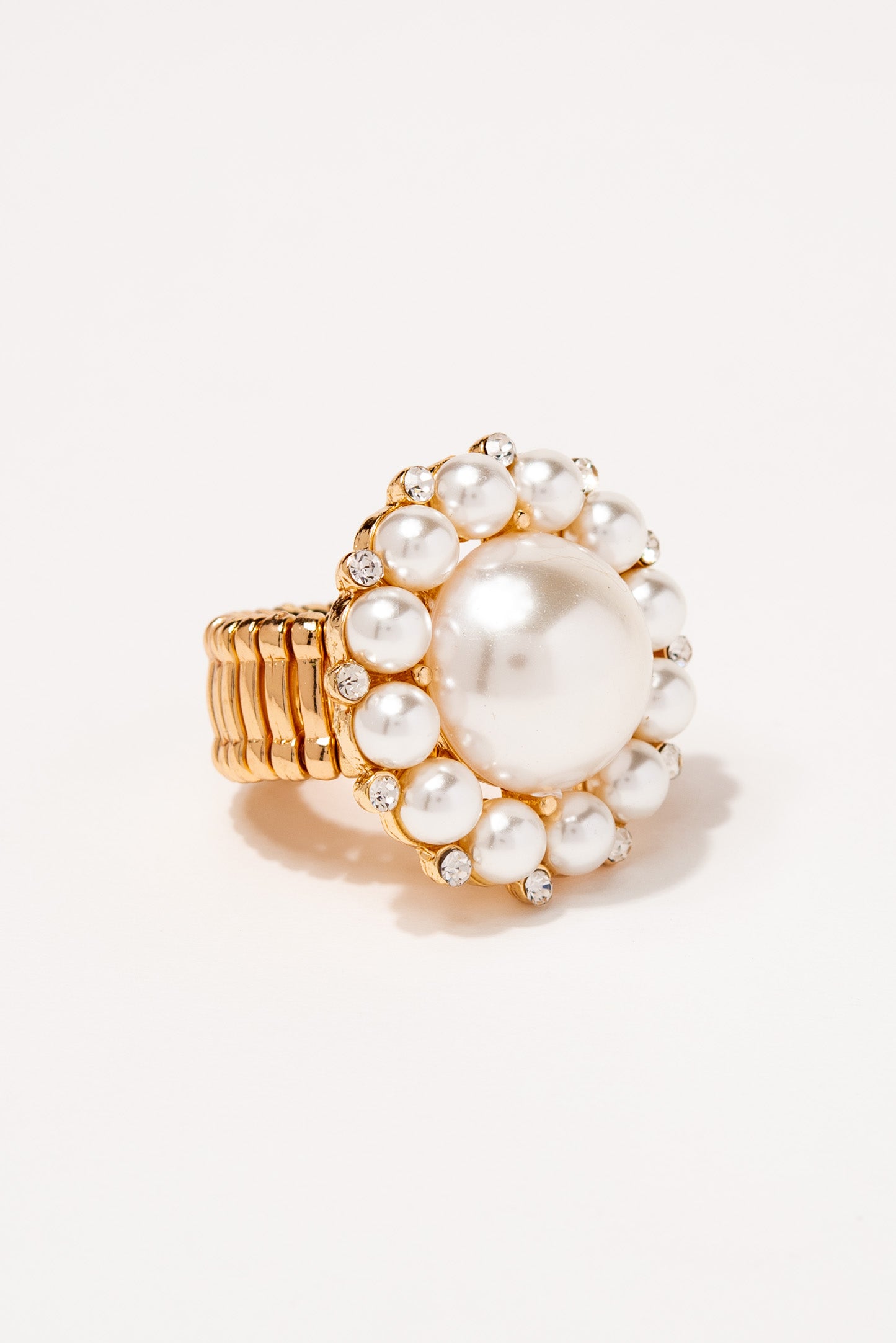 Gemma Pearl Glam Stretch Ring - Gold Pearl